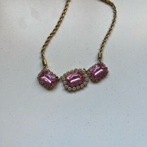 Betsey Johnson Pink and Gold Necklace with Halo-Set Stones